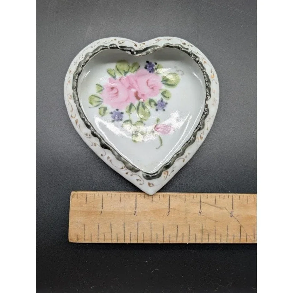 Antique Nippon Hand Painted Heart Shaped Porcelain Trinket Dish 4.5